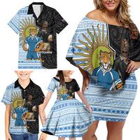 New Zealand Argentina Rugby Custom Family Matching Off Shoulder Short Dress and Hawaiian Shirt 2025 Los Pumas All Black Together - Polynesian Pride