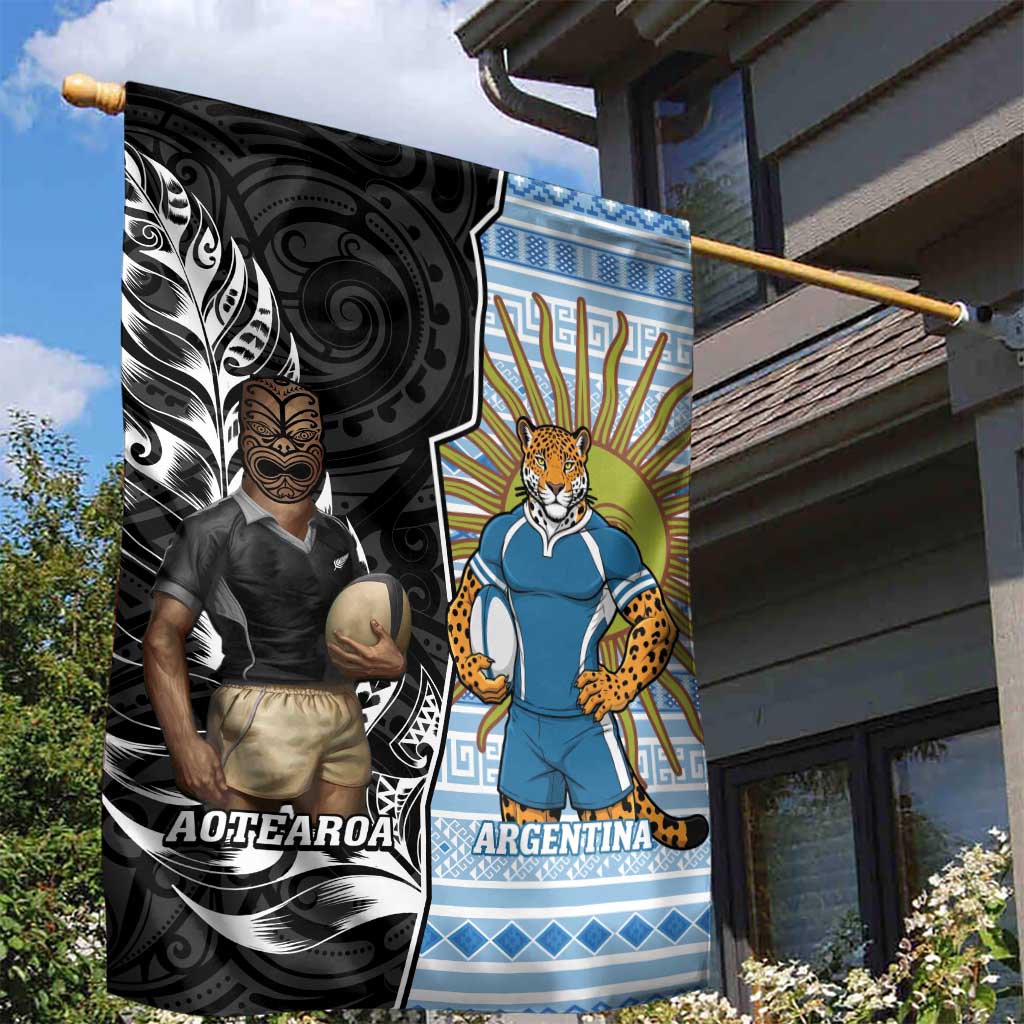 New Zealand Argentina Rugby Garden Flag 2025 Los Pumas All Black Together - Polynesian Pride