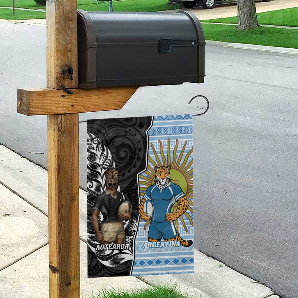 New Zealand Argentina Rugby Garden Flag 2025 Los Pumas All Black Together - Polynesian Pride