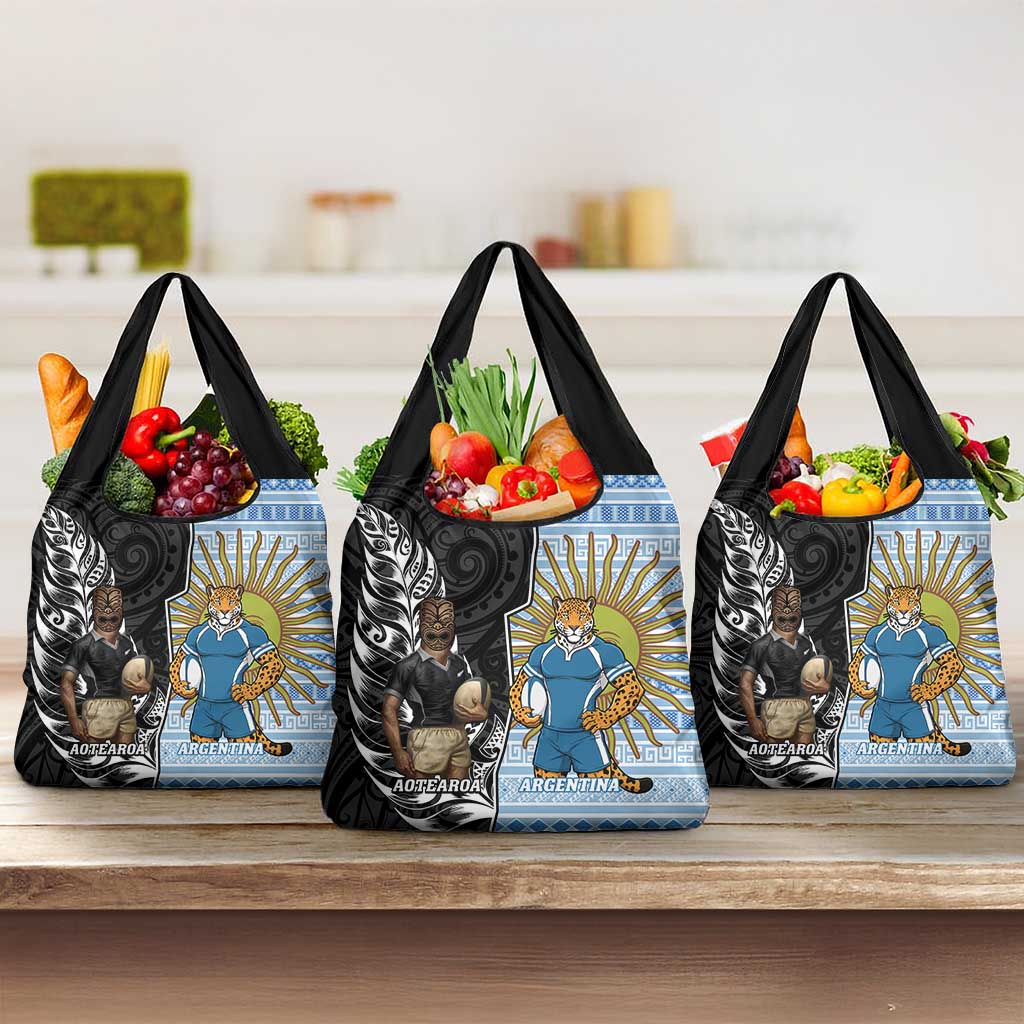 New Zealand Argentina Rugby Grocery Bag 2025 Los Pumas All Black Together - Polynesian Pride