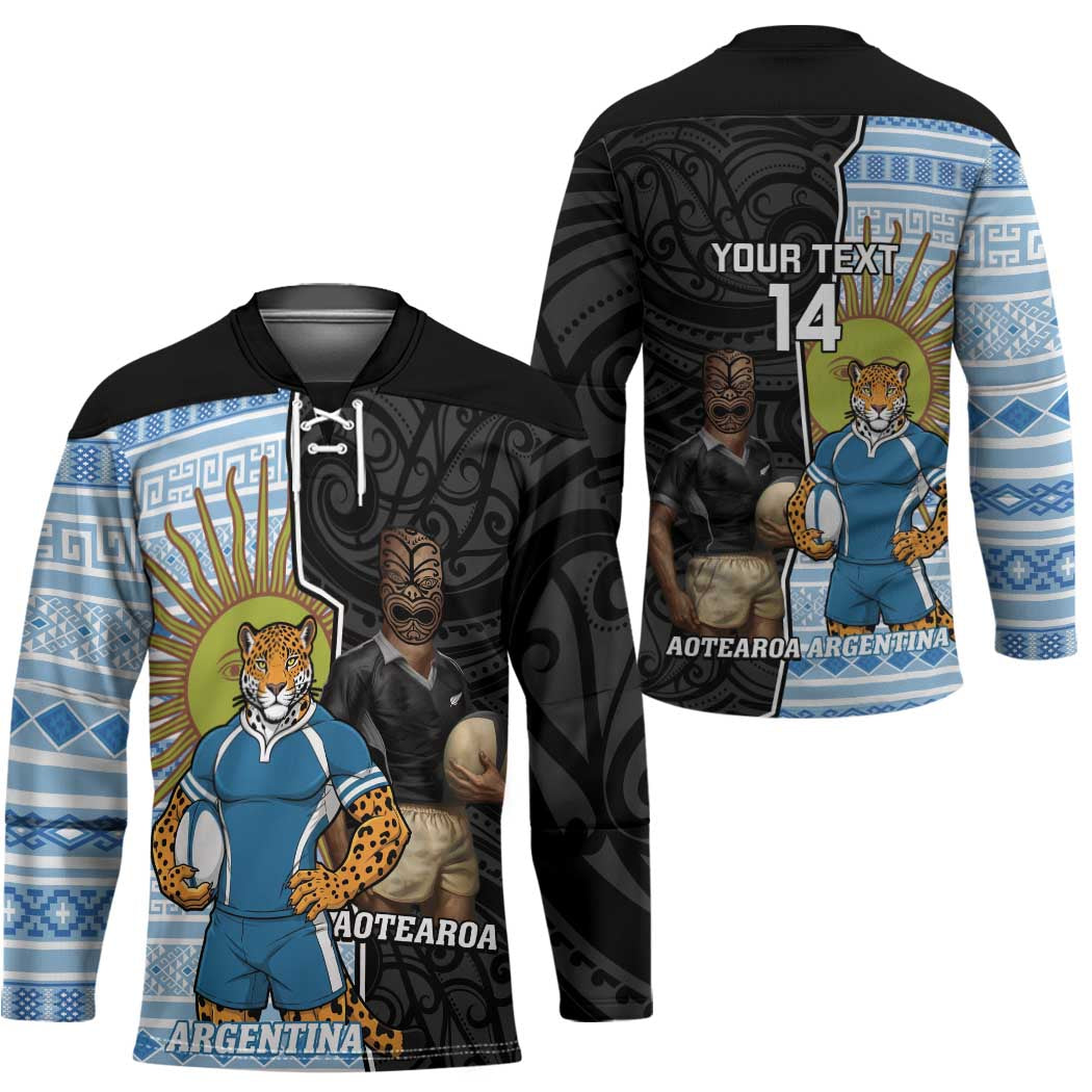 New Zealand Argentina Rugby Custom Hockey Jersey 2025 Los Pumas All Black Together - Polynesian Pride