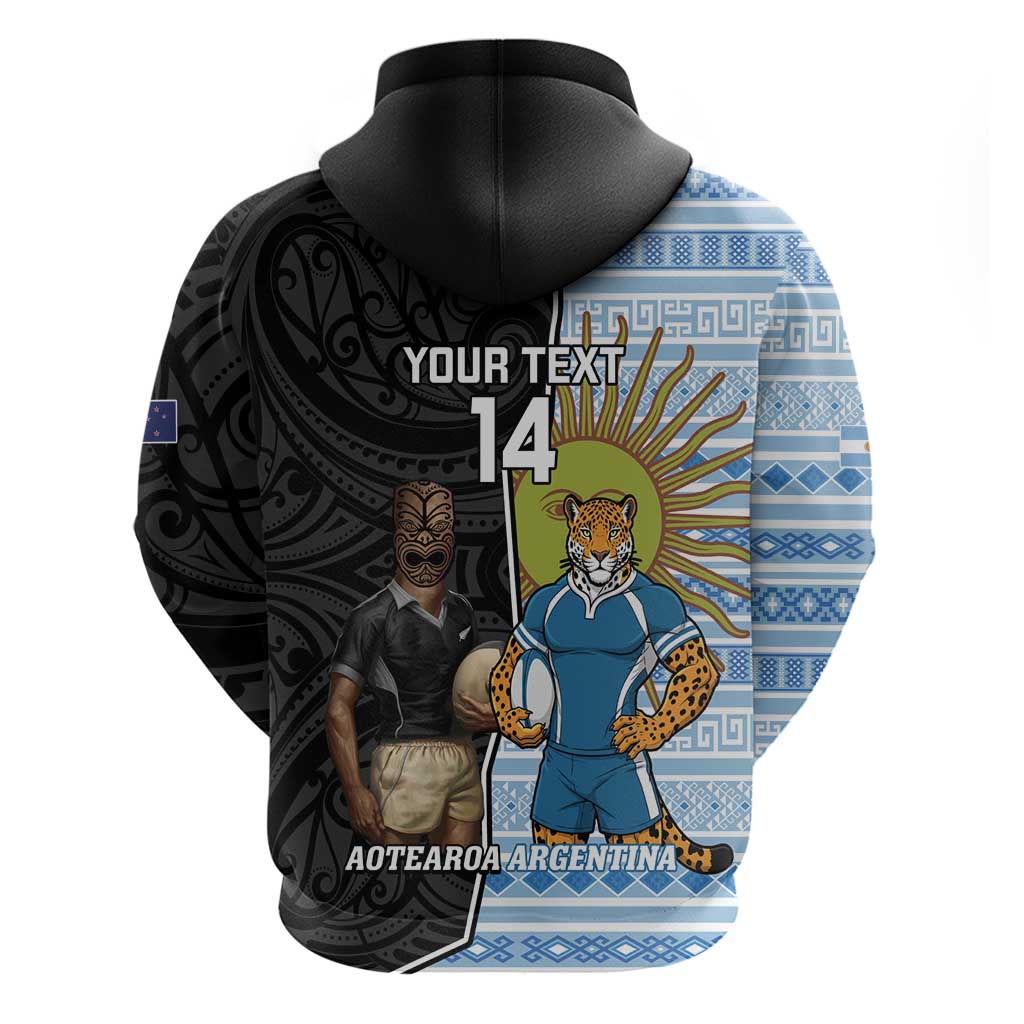 New Zealand Argentina Rugby Custom Hoodie 2025 Los Pumas All Black Together - Polynesian Pride