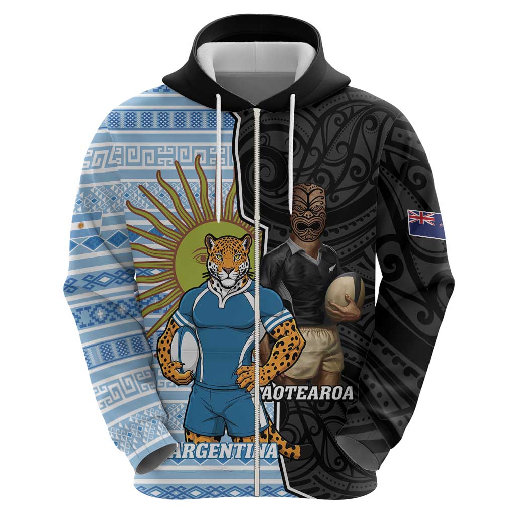 New Zealand Argentina Rugby Custom Hoodie 2025 Los Pumas All Black Together - Polynesian Pride