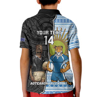 New Zealand Argentina Rugby Custom Kid Polo Shirt 2025 Los Pumas All Black Together - Polynesian Pride