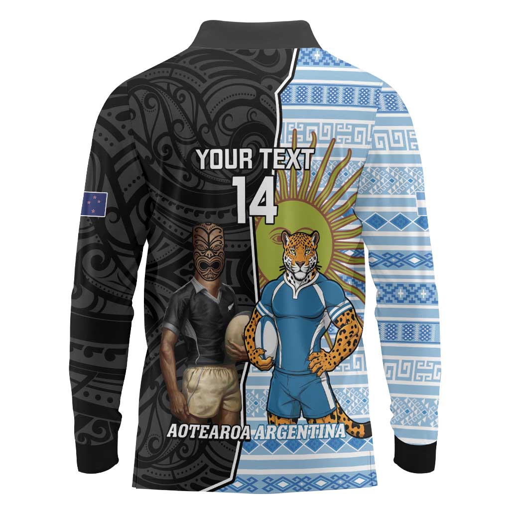 New Zealand Argentina Rugby Custom Long Sleeve Polo Shirt 2025 Los Pumas All Black Together - Polynesian Pride