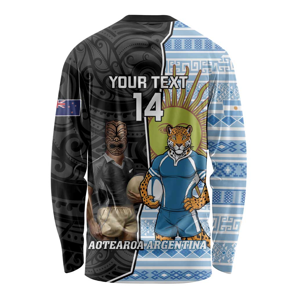 New Zealand Argentina Rugby Custom Long Sleeve Shirt 2025 Los Pumas All Black Together - Polynesian Pride