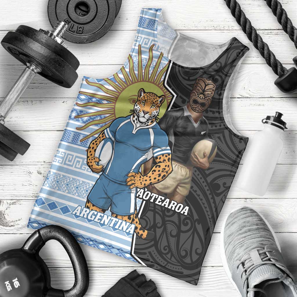New Zealand Argentina Rugby Custom Men Tank Top 2025 Los Pumas All Black Together - Polynesian Pride