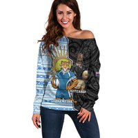 New Zealand Argentina Rugby Custom Off Shoulder Sweater 2025 Los Pumas All Black Together - Polynesian Pride
