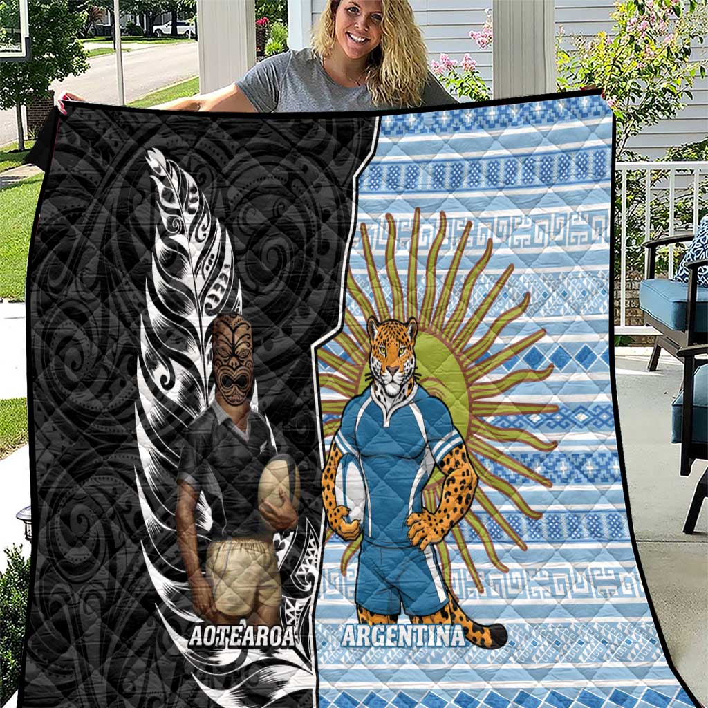 New Zealand Argentina Rugby Quilt 2025 Los Pumas All Black Together - Polynesian Pride