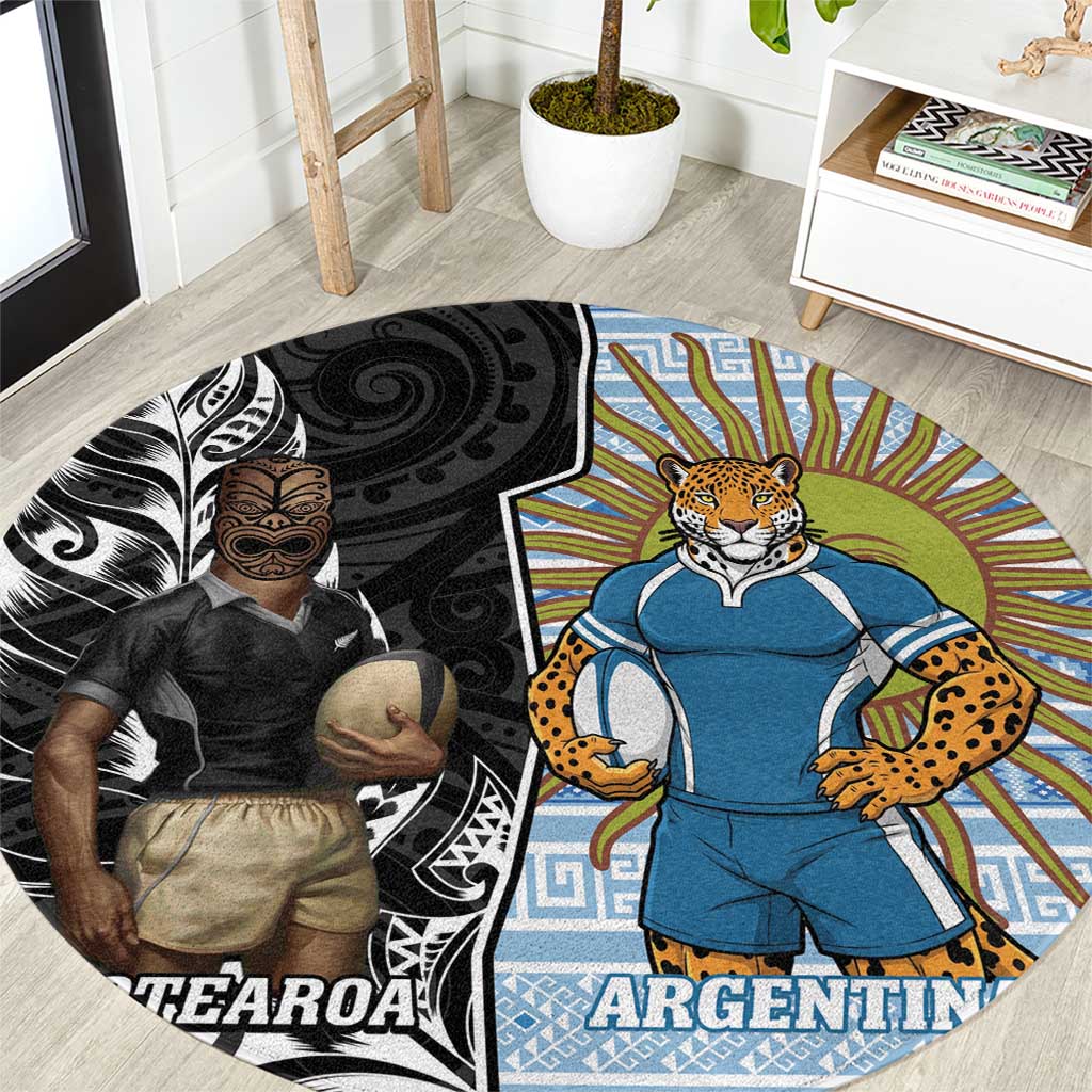New Zealand Argentina Rugby Round Carpet 2025 Los Pumas All Black Together - Polynesian Pride