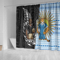 New Zealand Argentina Rugby Shower Curtain 2025 Los Pumas All Black Together - Polynesian Pride
