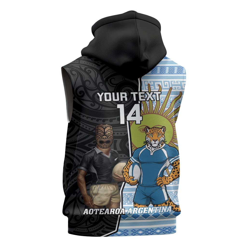 New Zealand Argentina Rugby Custom Sleeveless Hoodie 2025 Los Pumas All Black Together - Polynesian Pride