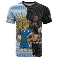 New Zealand Argentina Rugby Custom T Shirt 2025 Los Pumas All Black Together - Polynesian Pride