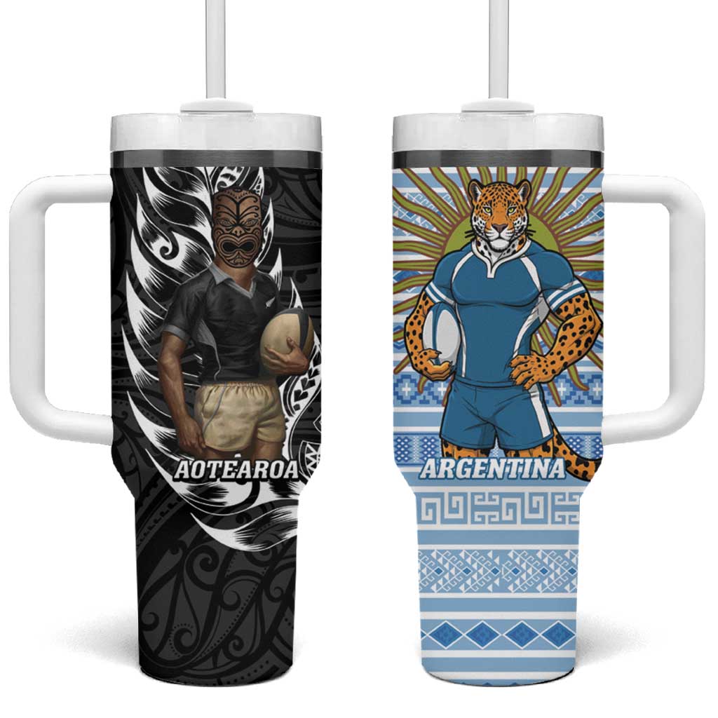 New Zealand Argentina Rugby Tumbler With Handle 2025 Los Pumas All Black Together - Polynesian Pride