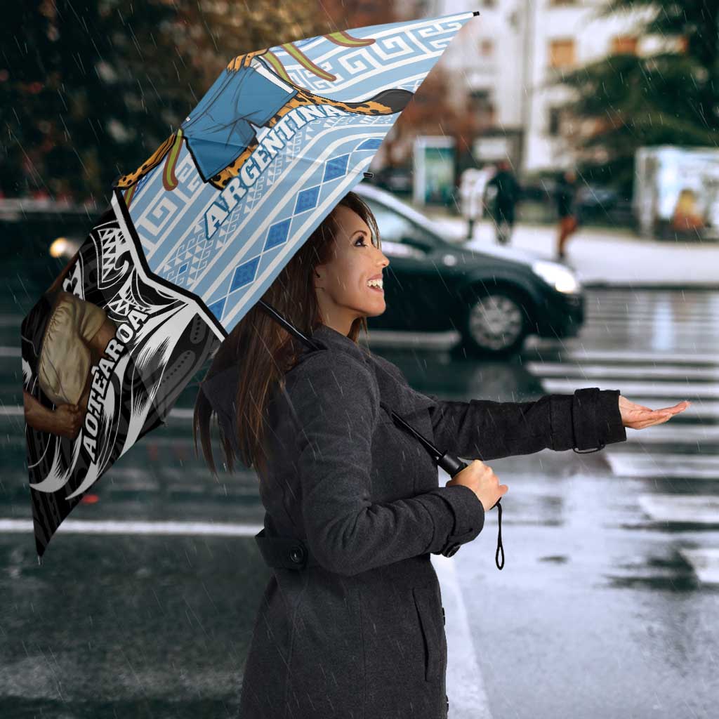 New Zealand Argentina Rugby Umbrella 2025 Los Pumas All Black Together - Polynesian Pride