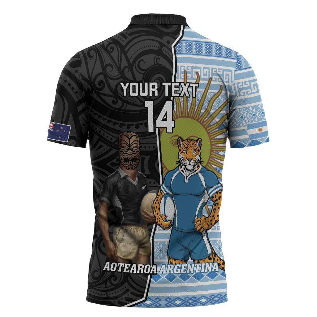 New Zealand Argentina Rugby Custom Zipper Polo Shirt 2025 Los Pumas All Black Together - Polynesian Pride