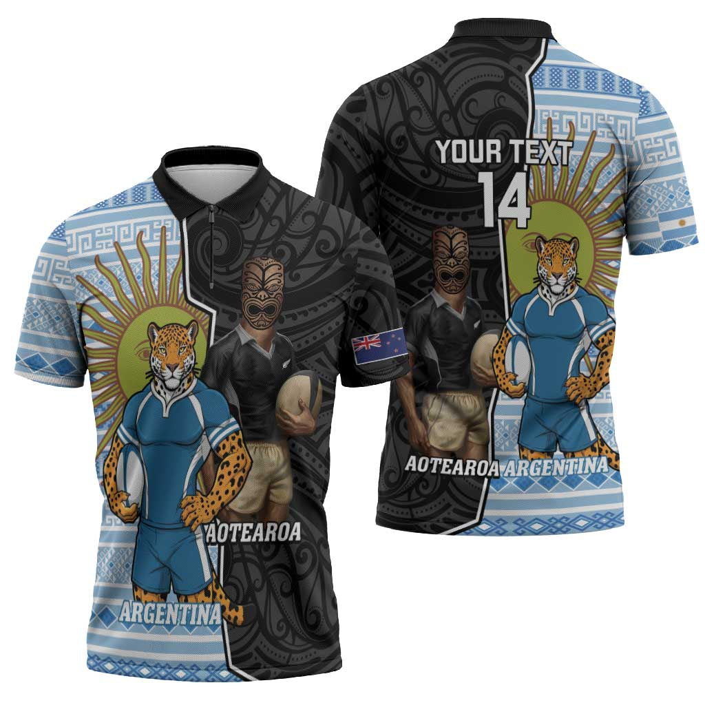New Zealand Argentina Rugby Custom Zipper Polo Shirt 2025 Los Pumas All Black Together - Polynesian Pride