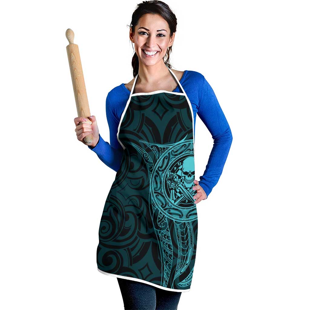 New Zealand Skull Darts Apron Aotearoa Maori Chest Tattoo Stylized Teal - Polynesian Pride