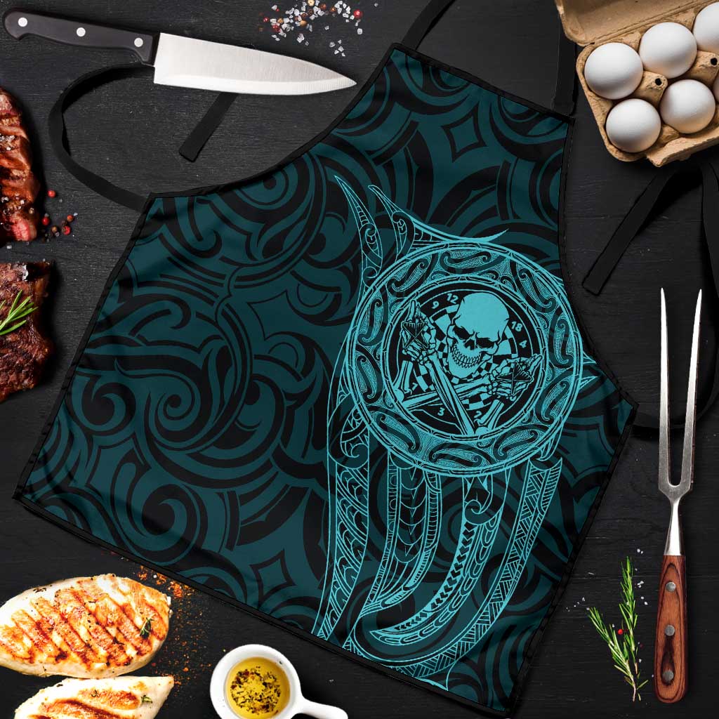 New Zealand Skull Darts Apron Aotearoa Maori Chest Tattoo Stylized Teal - Polynesian Pride