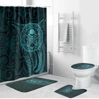 New Zealand Skull Darts Bathroom Set Aotearoa Maori Chest Tattoo Stylized Teal - Polynesian Pride