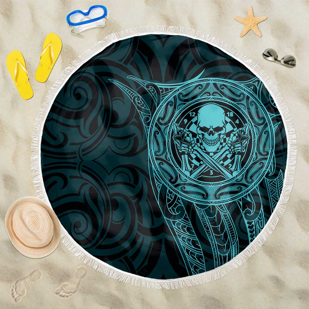 New Zealand Skull Darts Beach Blanket Aotearoa Maori Chest Tattoo Stylized Teal - Polynesian Pride