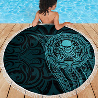 New Zealand Skull Darts Beach Blanket Aotearoa Maori Chest Tattoo Stylized Teal - Polynesian Pride