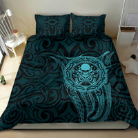 New Zealand Skull Darts Bedding Set Aotearoa Maori Chest Tattoo Stylized Teal - Polynesian Pride