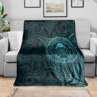 New Zealand Skull Darts Blanket Aotearoa Maori Chest Tattoo Stylized Teal - Polynesian Pride