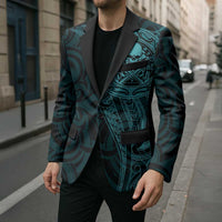 New Zealand Skull Darts Blazer Aotearoa Maori Chest Tattoo Stylized Teal - Polynesian Pride