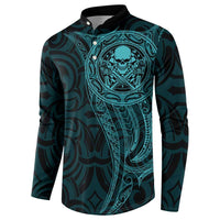 New Zealand Skull Darts Button Sweatshirt Aotearoa Maori Chest Tattoo Stylized Teal - Polynesian Pride