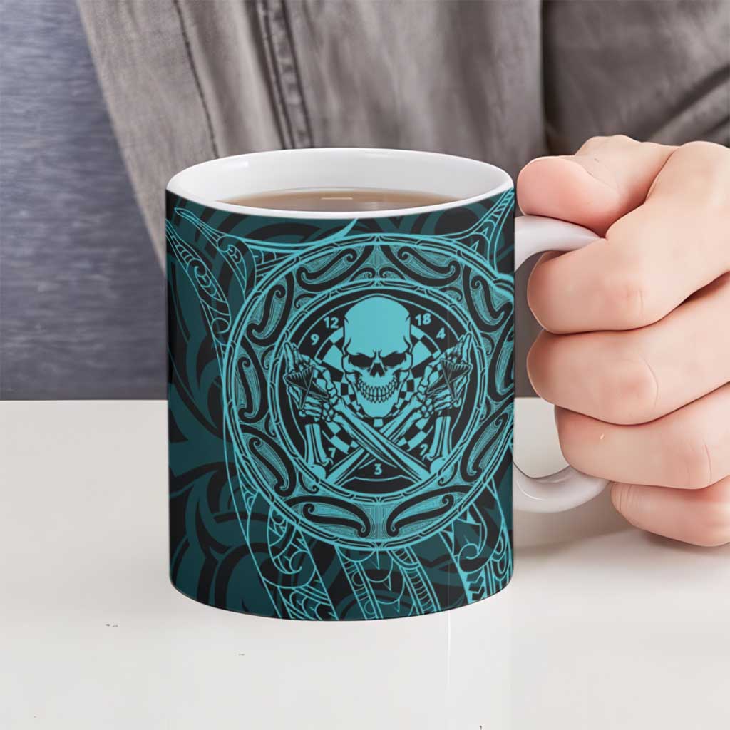 New Zealand Skull Darts Ceramic Mug Aotearoa Maori Chest Tattoo Stylized Teal - Polynesian Pride