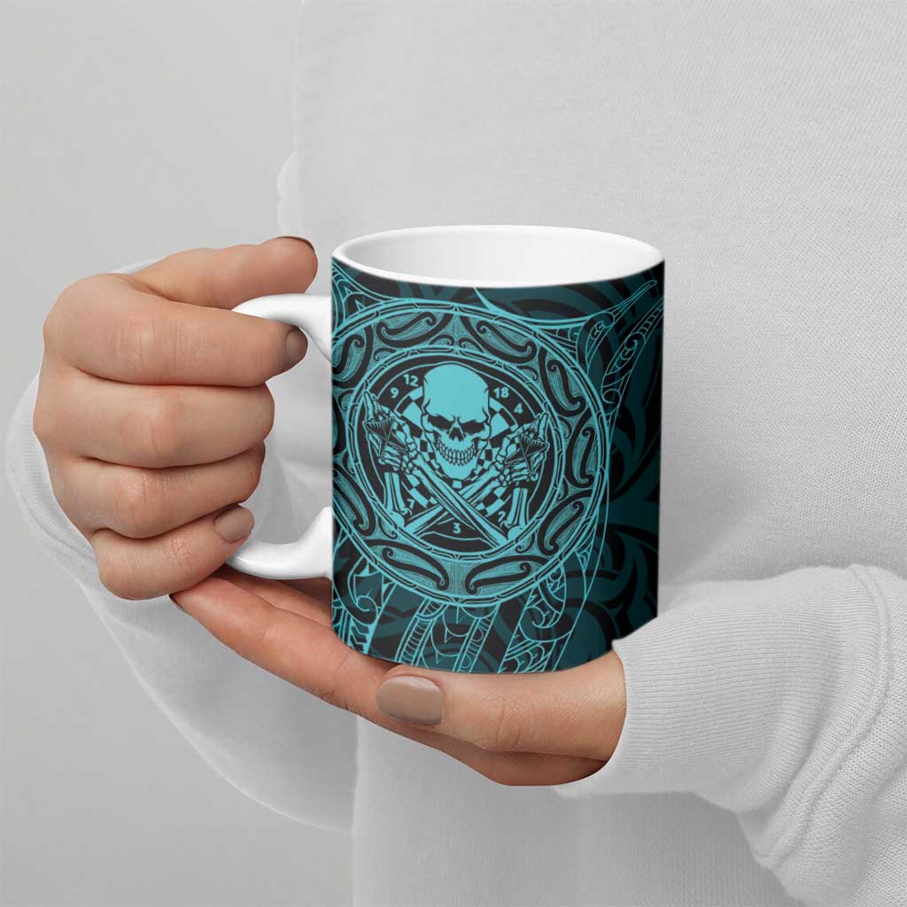 New Zealand Skull Darts Ceramic Mug Aotearoa Maori Chest Tattoo Stylized Teal - Polynesian Pride