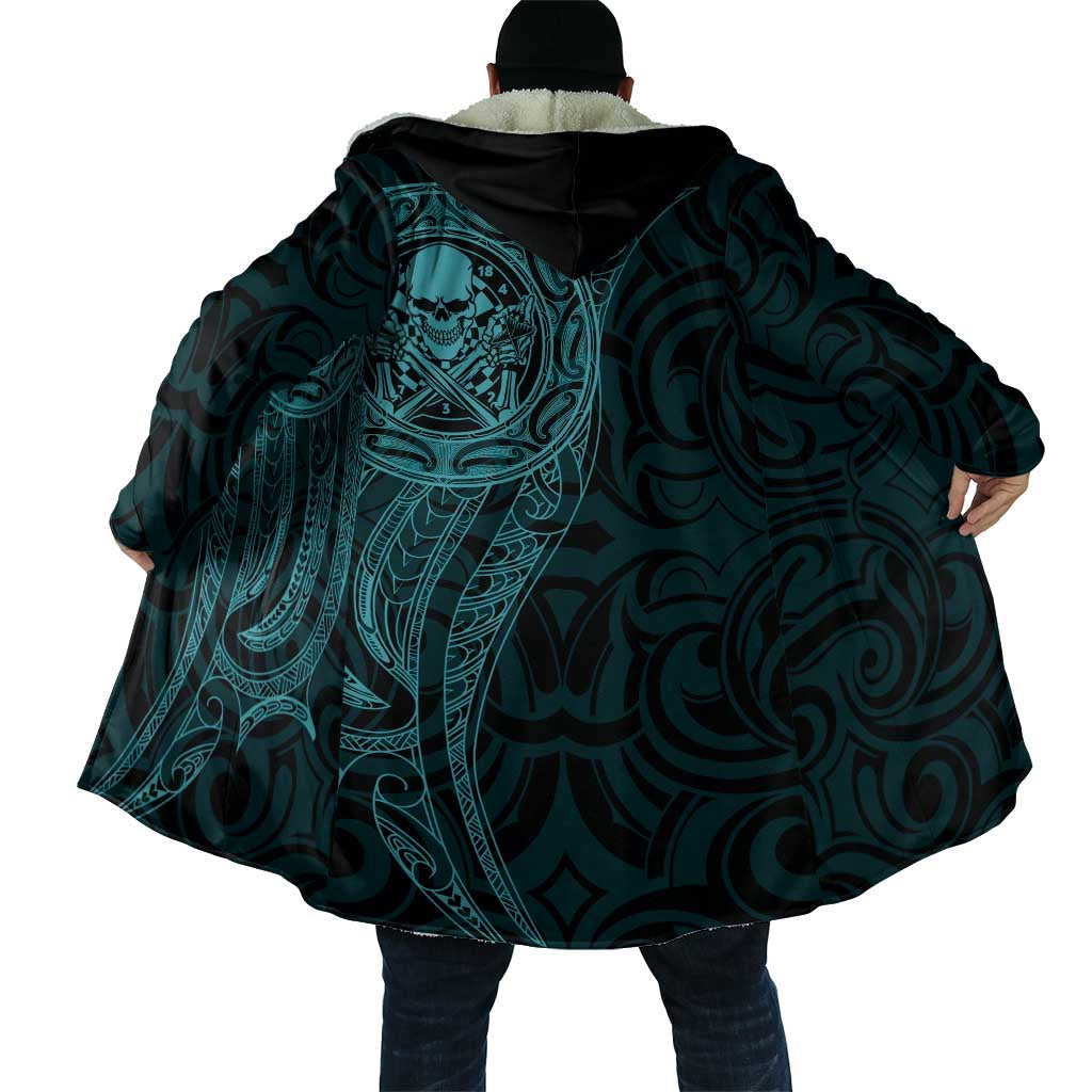 New Zealand Skull Darts Cloak Aotearoa Maori Chest Tattoo Stylized Teal - Polynesian Pride
