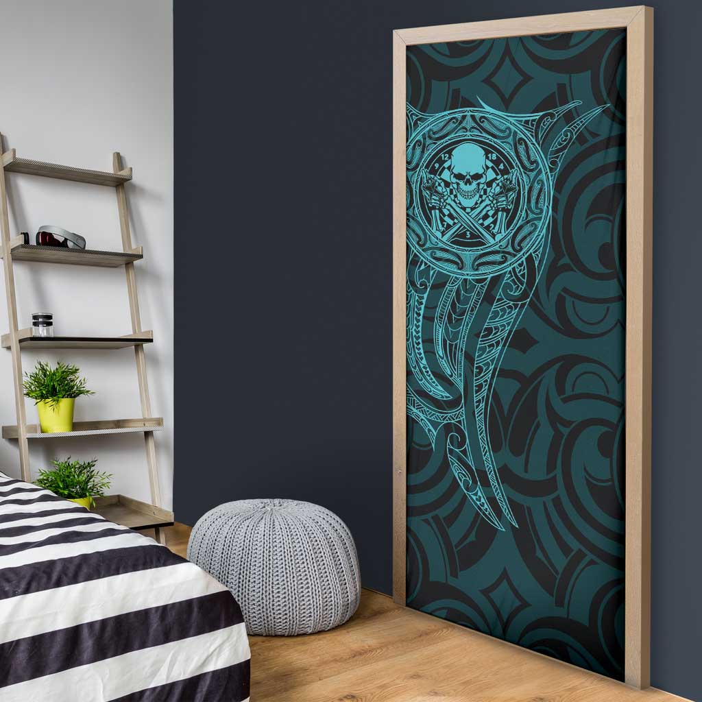 New Zealand Skull Darts Door Cover Aotearoa Maori Chest Tattoo Stylized Teal - Polynesian Pride