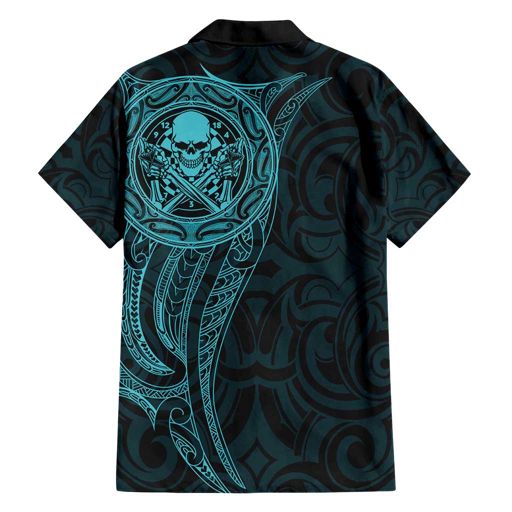 New Zealand Skull Darts Family Matching Summer Maxi Dress and Hawaiian Shirt Aotearoa Maori Chest Tattoo Stylized Teal - Polynesian Pride