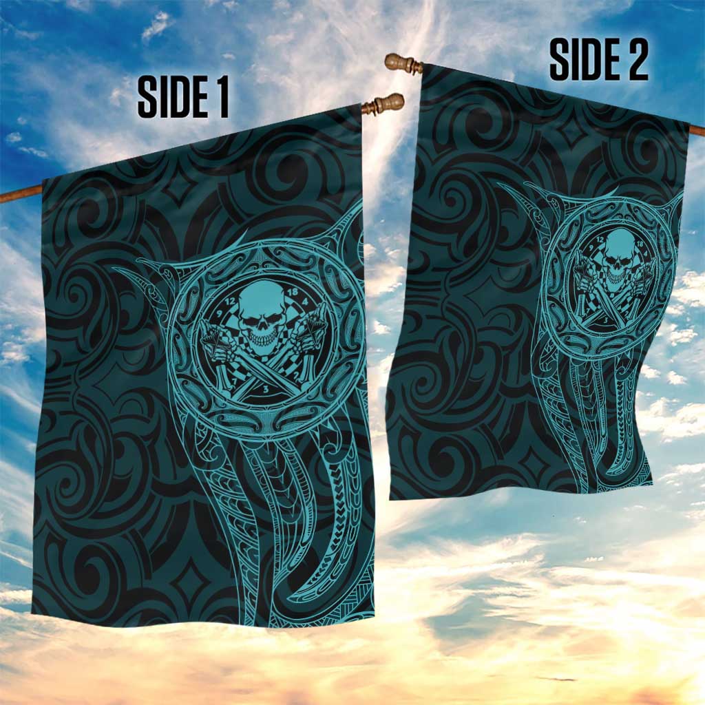 New Zealand Skull Darts Garden Flag Aotearoa Maori Chest Tattoo Stylized Teal - Polynesian Pride