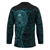 New Zealand Skull Darts Hockey Jersey Aotearoa Maori Chest Tattoo Stylized Teal - Polynesian Pride