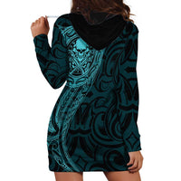 New Zealand Skull Darts Hoodie Dress Aotearoa Maori Chest Tattoo Stylized Teal - Polynesian Pride