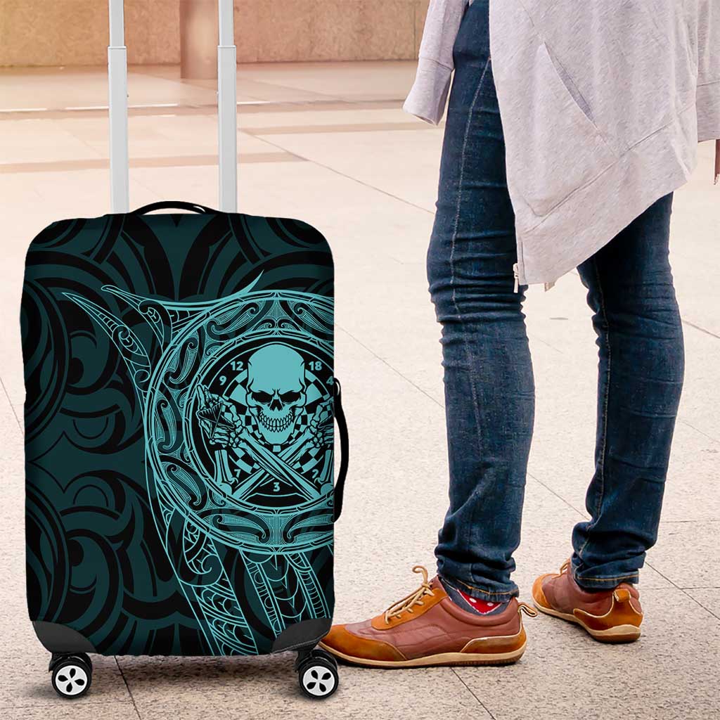 New Zealand Skull Darts Luggage Cover Aotearoa Maori Chest Tattoo Stylized Teal - Polynesian Pride