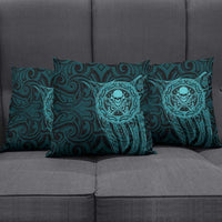 New Zealand Skull Darts Pillow Cover Aotearoa Maori Chest Tattoo Stylized Teal - Polynesian Pride