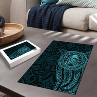 New Zealand Skull Darts Puzzle Aotearoa Maori Chest Tattoo Stylized Teal - Polynesian Pride