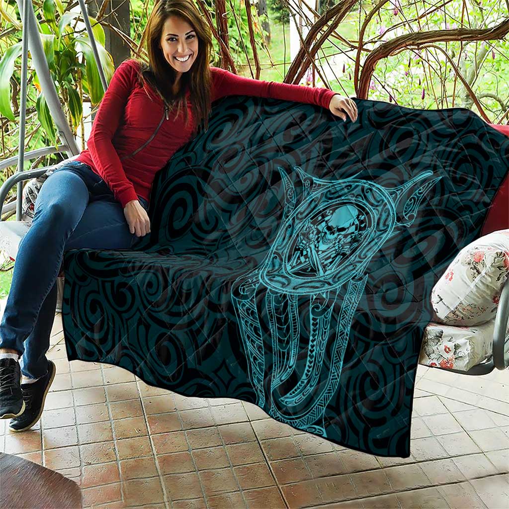 New Zealand Skull Darts Quilt Aotearoa Maori Chest Tattoo Stylized Teal - Polynesian Pride