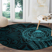 New Zealand Skull Darts Round Carpet Aotearoa Maori Chest Tattoo Stylized Teal - Polynesian Pride