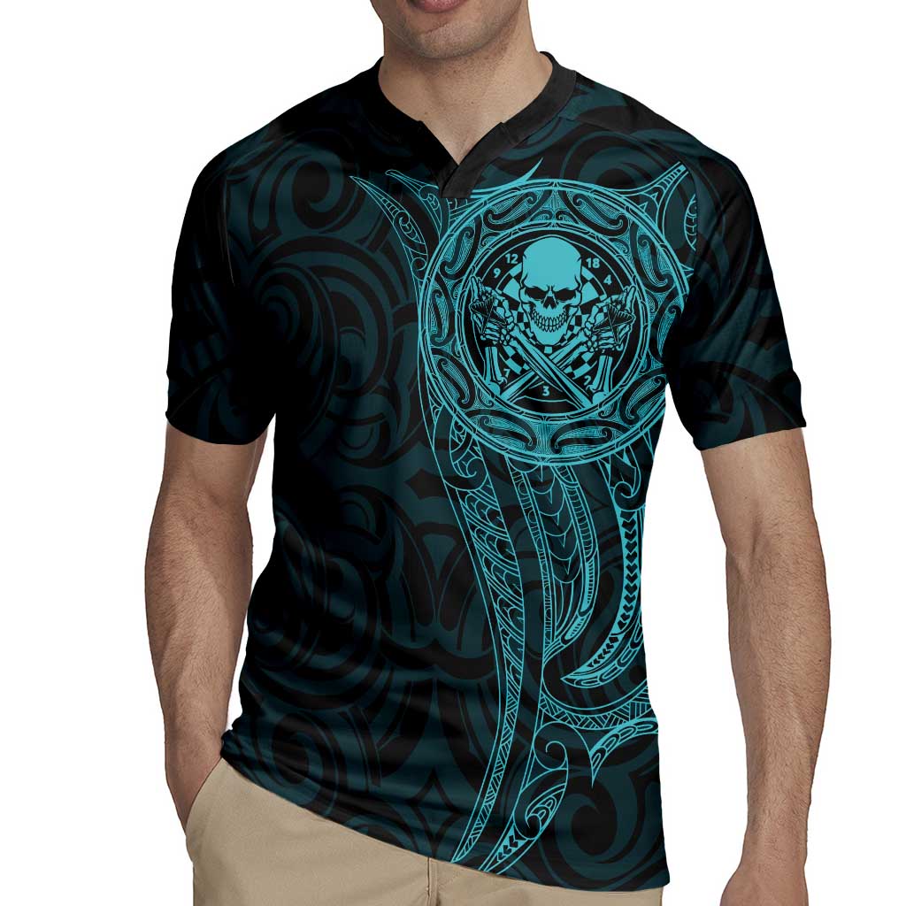 New Zealand Skull Darts Rugby Jersey Aotearoa Maori Chest Tattoo Stylized Teal - Polynesian Pride