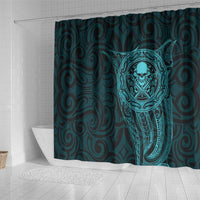New Zealand Skull Darts Shower Curtain Aotearoa Maori Chest Tattoo Stylized Teal - Polynesian Pride