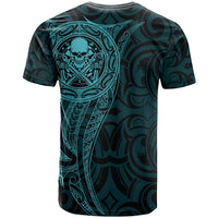 New Zealand Skull Darts T Shirt Aotearoa Maori Chest Tattoo Stylized Teal - Polynesian Pride
