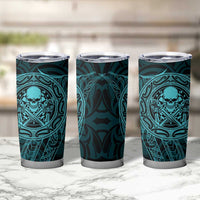 New Zealand Skull Darts Tumbler Cup Aotearoa Maori Chest Tattoo Stylized Teal - Polynesian Pride