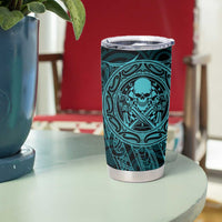 New Zealand Skull Darts Tumbler Cup Aotearoa Maori Chest Tattoo Stylized Teal - Polynesian Pride