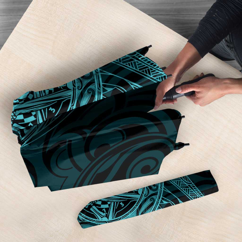 New Zealand Skull Darts Umbrella Aotearoa Maori Chest Tattoo Stylized Teal - Polynesian Pride