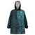 New Zealand Skull Darts Wearable Blanket Hoodie Aotearoa Maori Chest Tattoo Stylized Teal - Polynesian Pride
